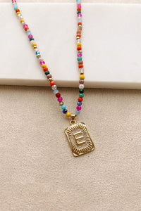 Boho Love "E" Beaded Gold Initial Pendant Necklace