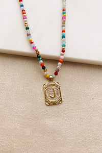 Boho Love "J" Beaded Gold Initial Pendant Necklace