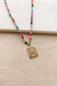 Boho Love "R" Beaded Gold Initial Pendant Necklace