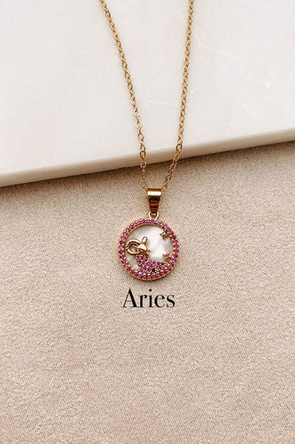 Boho Love Aries Zodiac Sign Charm Dainty Gold Necklace