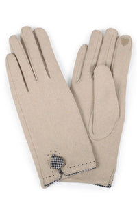 Houndstooth Button Beige Gloves