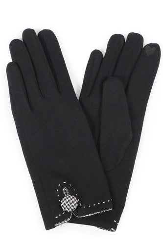 Houndstooth Button Black Gloves