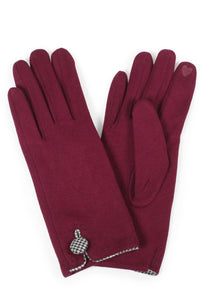 Houndstooth Button Burgundy Gloves