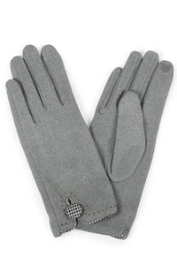 Houndstooth Button Grey Gloves