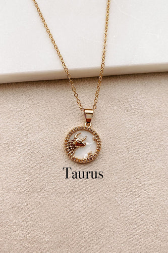 Boho Love Taurus Zodiac Sign Charm Dainty Gold Necklace