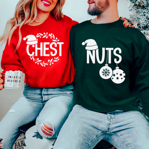 Holiday Humor Couples Unisex Chestnuts Tees Chest + Nuts T Shirts or Sweatshirts