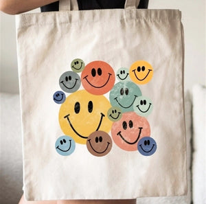 Retro Colorful Smiley Face Canvas Tote Bag