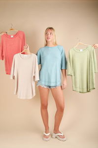 New In White Mineral Washed Oversized Ribbed Knit Casual Top
