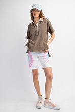 Easel Ash Brown Mineral Washed Half Button Down Top