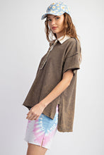 Easel Ash Brown Mineral Washed Half Button Down Top