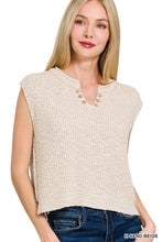 Zenana Heather Sand Beige Split Neck Sweater Vest