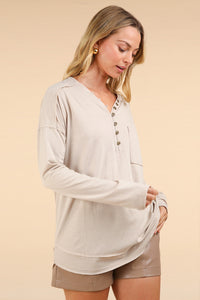 New In Beige Mineral Washed Cotton Comfy Knit Top