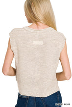Zenana Heather Sand Beige Split Neck Sweater Vest