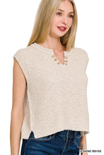 Zenana Heather Sand Beige Split Neck Sweater Vest