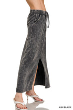 Zenana Ash Black French Terry Acid Washed Front Slit Long Skirt