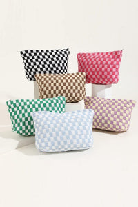 Black and White Checkered Cosmetic Makeup Clutch Bag