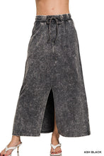 Zenana Ash Black French Terry Acid Washed Front Slit Long Skirt