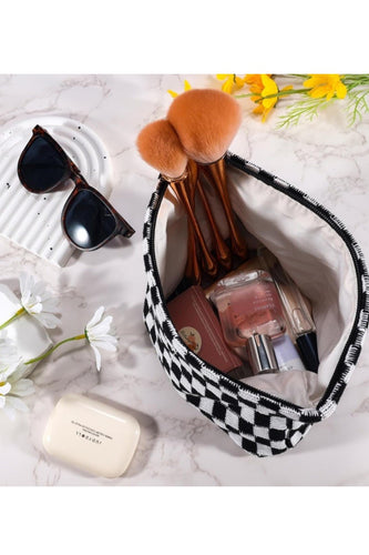 Black and White Checkered Cosmetic Makeup Clutch Bag