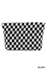Black and White Checkered Cosmetic Makeup Clutch Bag