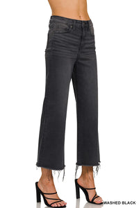 Zenana High Rise Washed Black Cropped Jeans