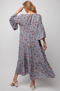 Easel Blue Grey Now or Never Floral Print Dress