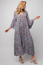 Easel Blue Grey Now or Never Floral Print Dress