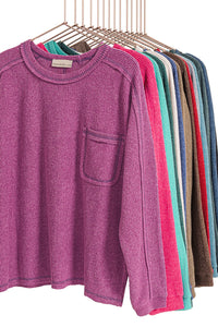Blue Grey Zenana Brushed Ribbed Hacci Round Neck Sweater