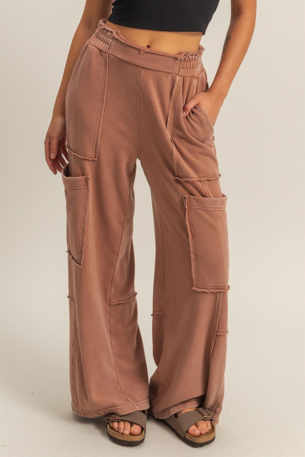 Hyfve Chestnut Brown Oversized Utility Sweatpants