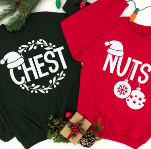 Holiday Humor Couples Unisex Chestnuts Tees Chest + Nuts T Shirts or Sweatshirts