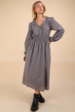 New In Cocoa Smocking Long Sleeve Frayed Plaid Midi Dress