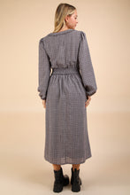 New In Cocoa Smocking Long Sleeve Frayed Plaid Midi Dress