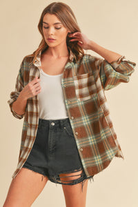 Aemi + Co Brown & Green Noelle Flannel Shirt