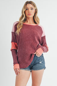 Aemi + Co Burgundy Gretal Color Block Layering Top