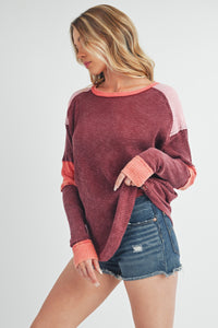 Aemi + Co Burgundy Gretal Color Block Layering Top