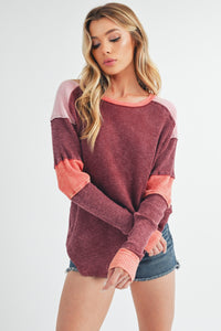 Aemi + Co Burgundy Gretal Color Block Layering Top