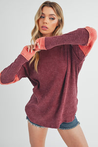 Aemi + Co Burgundy Gretal Color Block Layering Top