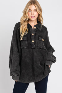 Sewn & Seen Black Mineral Wash Oversized Henley Pullover