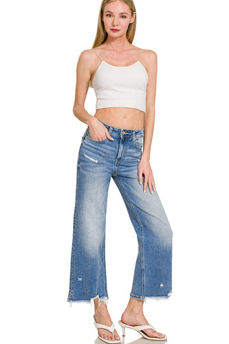 Zenana Medium Wash Distressed Raw Hem Jeans