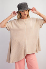 Easel Latte Brown Short Sleeve Mineral Washed Cotton Jersey Knit Tunic