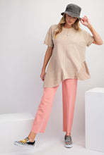 Easel Latte Brown Short Sleeve Mineral Washed Cotton Jersey Knit Tunic