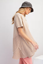 Easel Latte Brown Short Sleeve Mineral Washed Cotton Jersey Knit Tunic