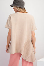 Easel Latte Brown Short Sleeve Mineral Washed Cotton Jersey Knit Tunic