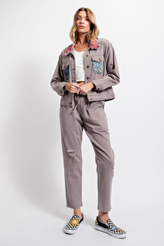 Easel Lilac Grey Washed Twill Pants