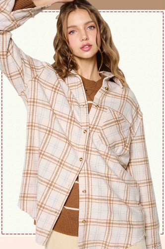 La Miel Bone Mineral Washed Button Down Plaid Shirt
