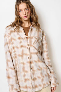 La Miel Bone Mineral Washed Button Down Plaid Shirt