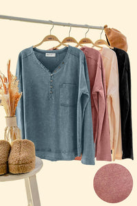 New In Denim Blue Mineral Washed Cotton Comfy Knit Top