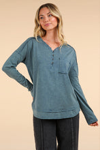 New In Denim Blue Mineral Washed Cotton Comfy Knit Top
