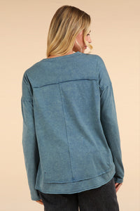 New In Denim Blue Mineral Washed Cotton Comfy Knit Top