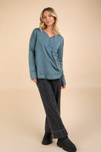 New In Denim Blue Mineral Washed Cotton Comfy Knit Top