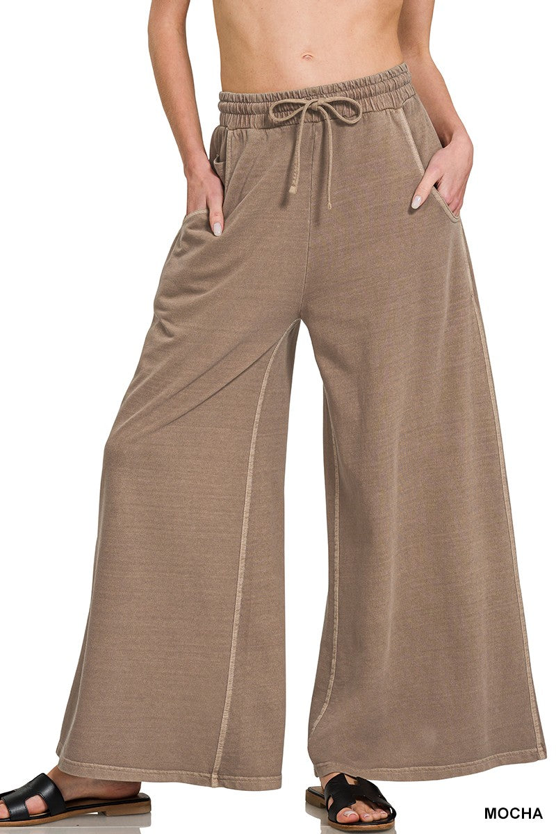Zenana Mocha Brown French Terry Pigment Dye & Enzyme Wash Pants